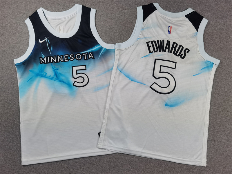 Youth Minnesota Timberwolves #5 Edwards white 2024 2025 NBA jersey->oklahoma city thunder->NBA Jersey